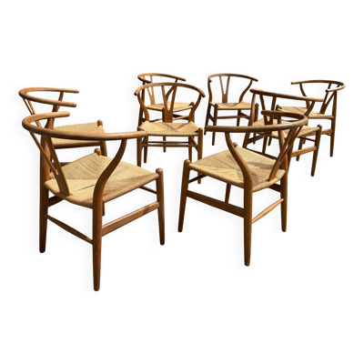 8 chaises CH24 eiken d'Hans Wegner Wishbone chairs, Carl Hansen & Son