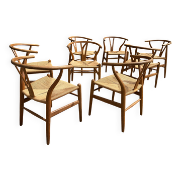 8 chaises CH24 eiken d'Hans Wegner Wishbone chairs, Carl Hansen & Son