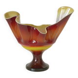 Vintage Swung Vase  Fruit Bowl Retro Red Blown Glass  Handmade Table Decor