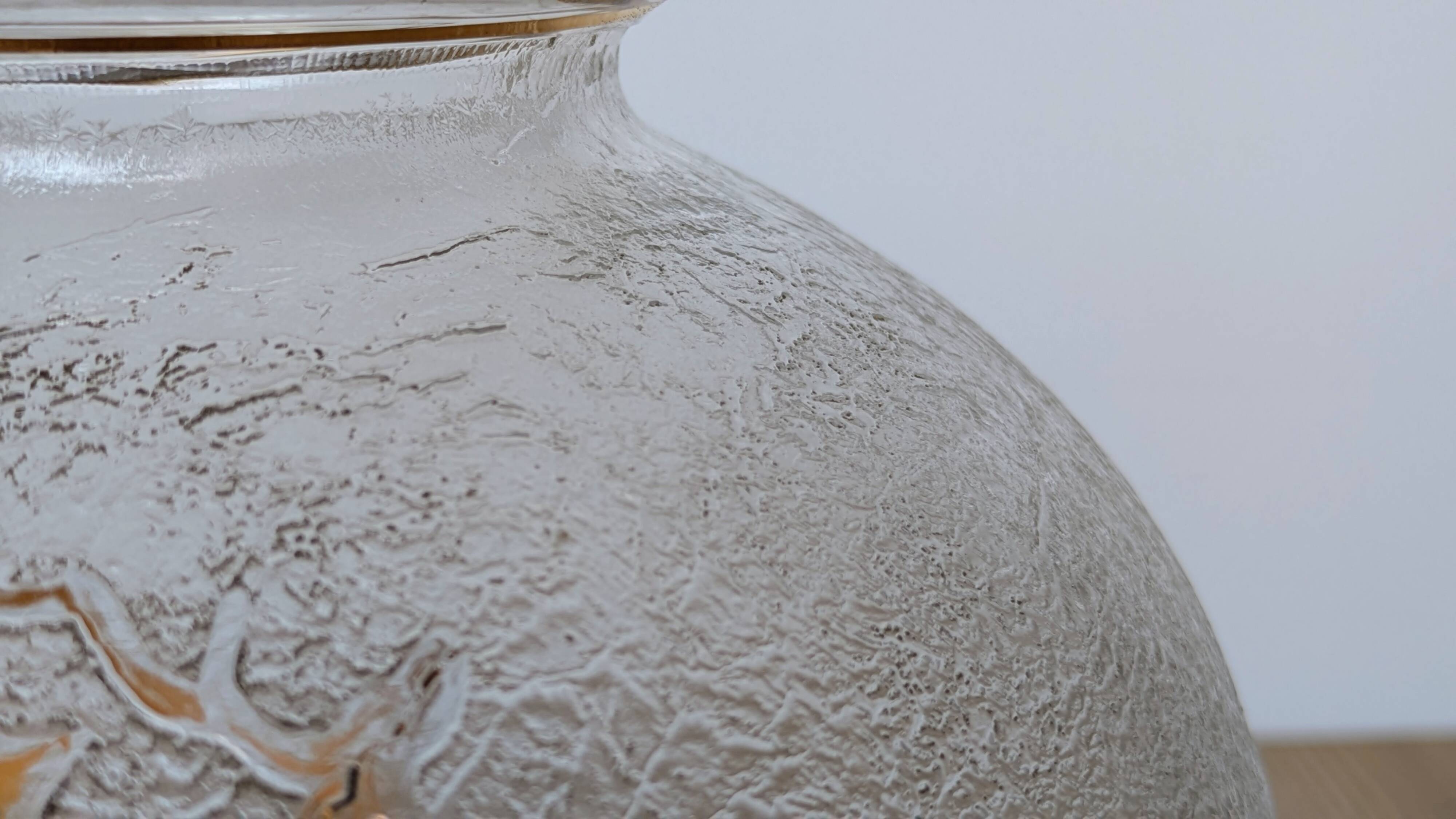 Frosted Glass Ball Vase with Golden Botanical Decoration — Signed Adat — Circa 1950