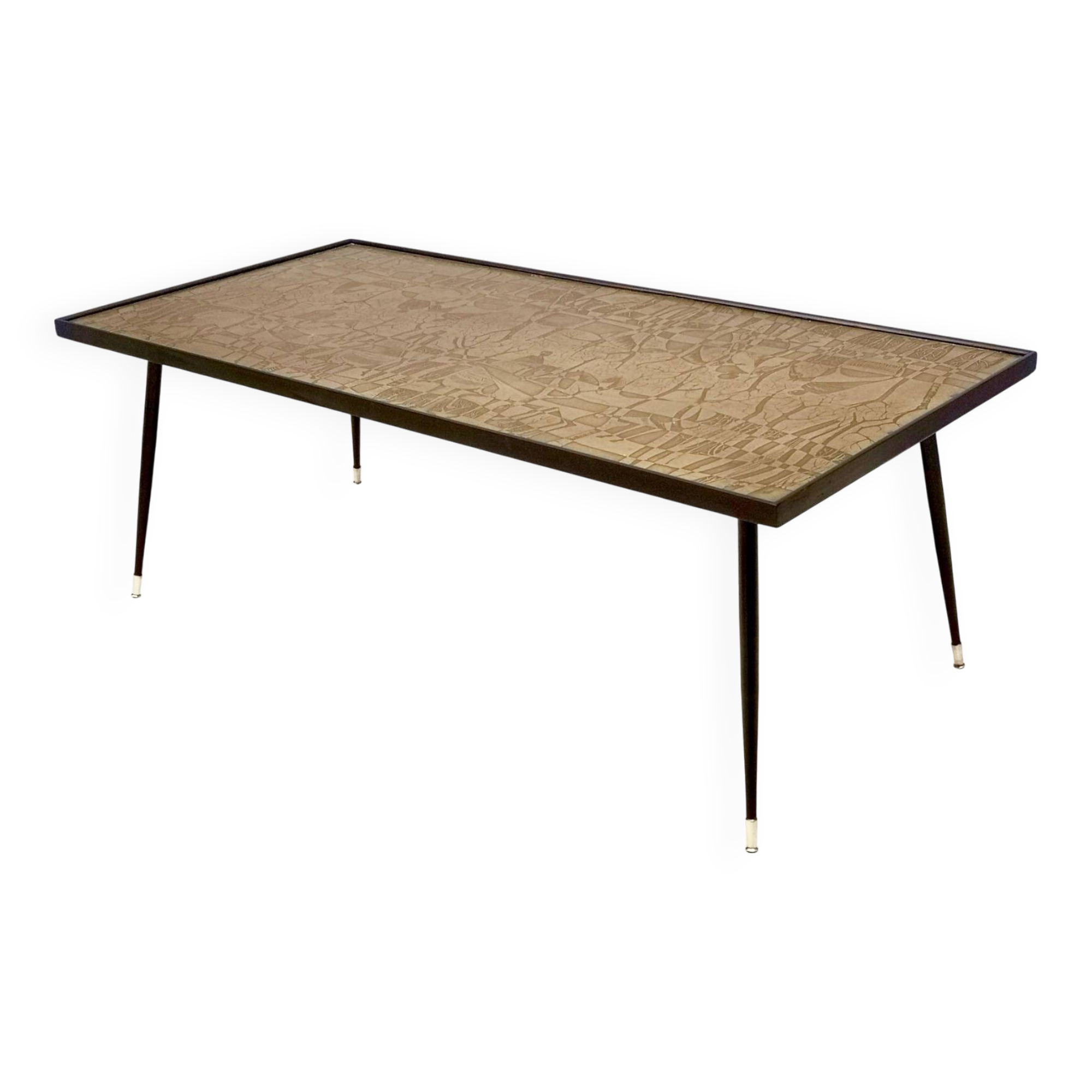 Rectangular Golden Brass and Black Varnished Metal Coffee Table by G.Urs