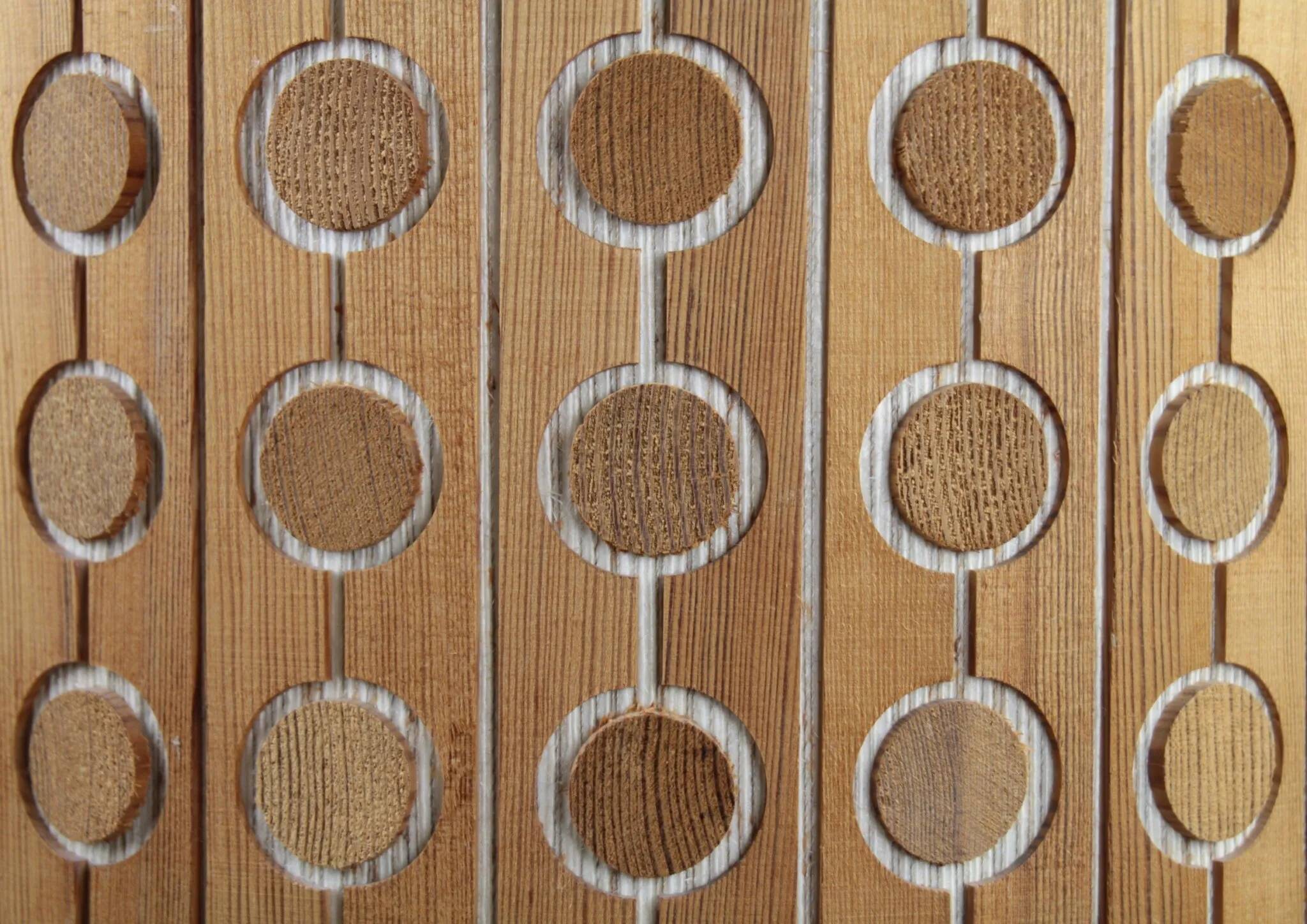 Pine Pendant Lamp – Cylindrical with Circle Pattern, Scandinavia – 1960s/1970s