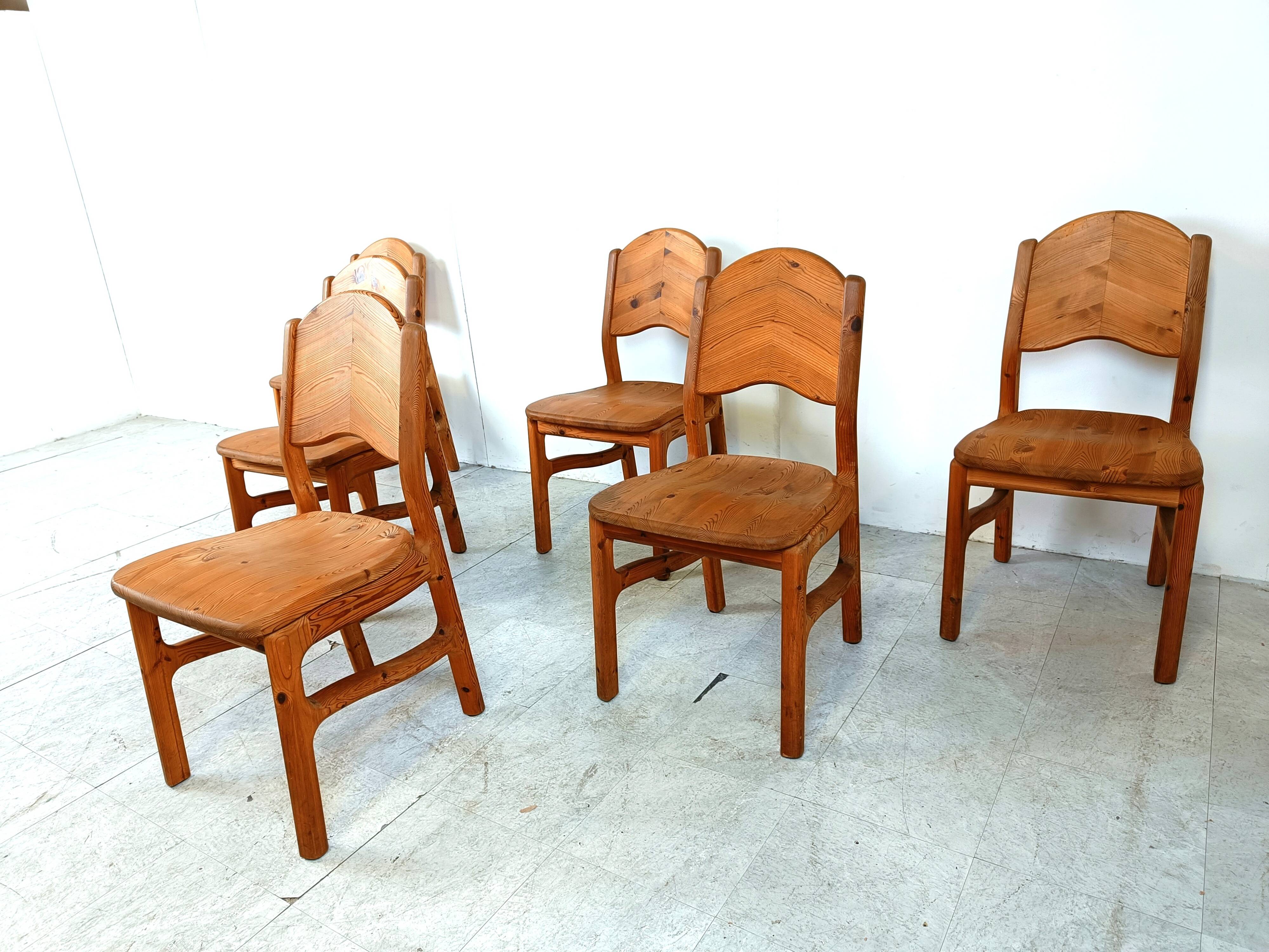Vintage pine wood dining chairs - 1970s