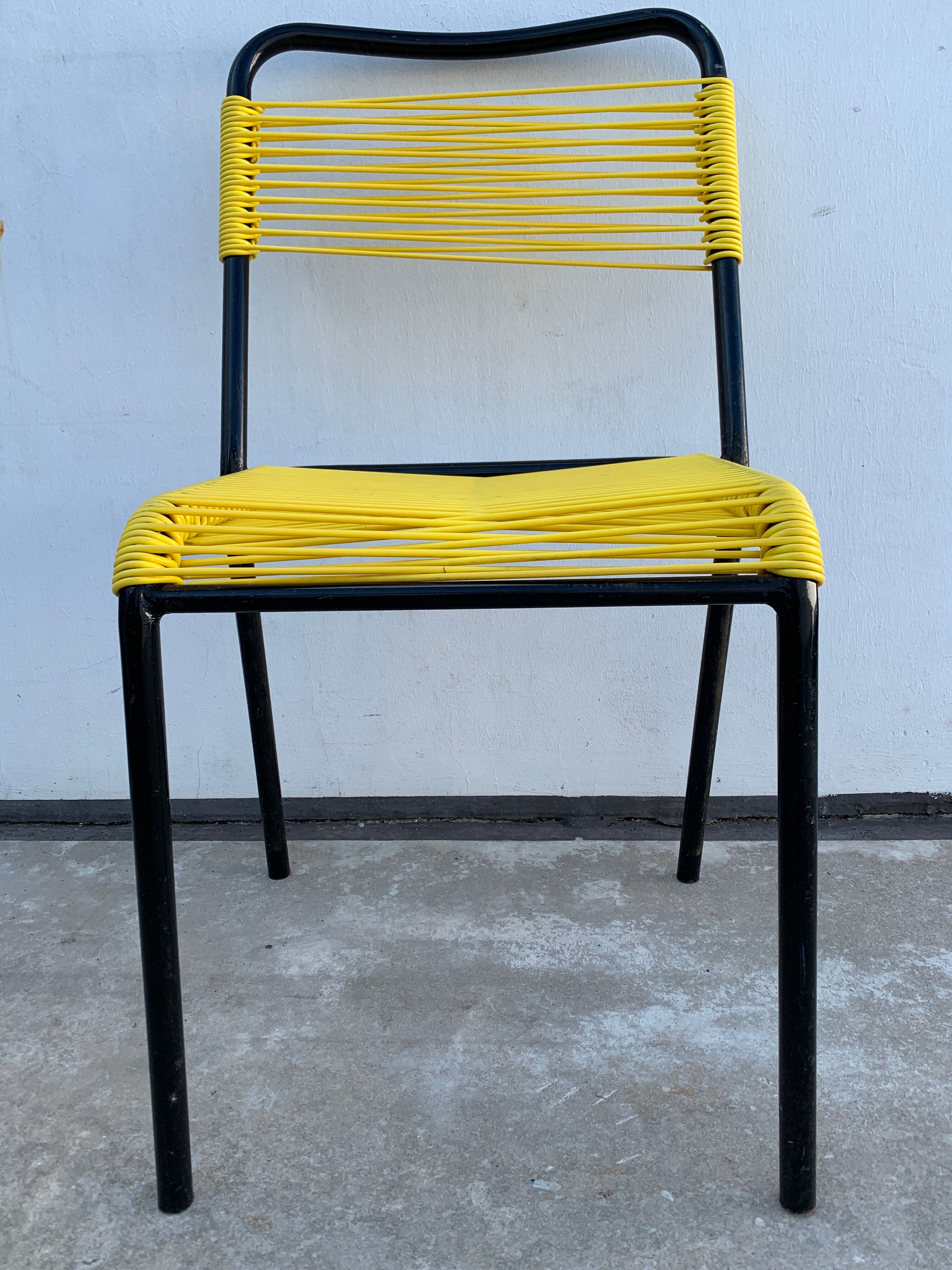 4 yellow scoubidou chairs, 1950