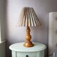 Vintage wooden lamp with pleated fabric lampshade 1980