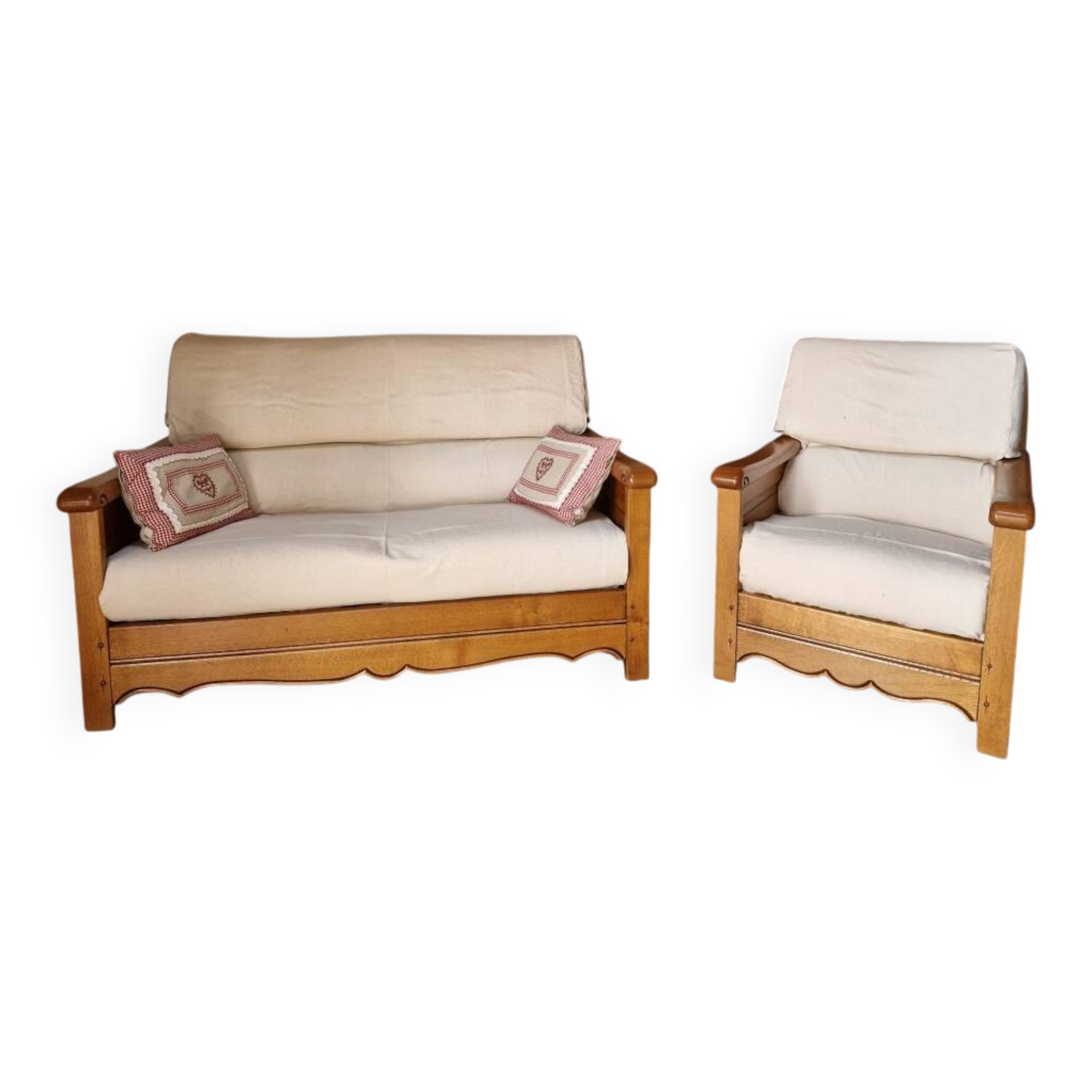 Salon canape 2 places style chalet et son fauteuil, collection jacques lele