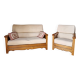 Salon canape 2 places style chalet et son fauteuil, collection jacques lele