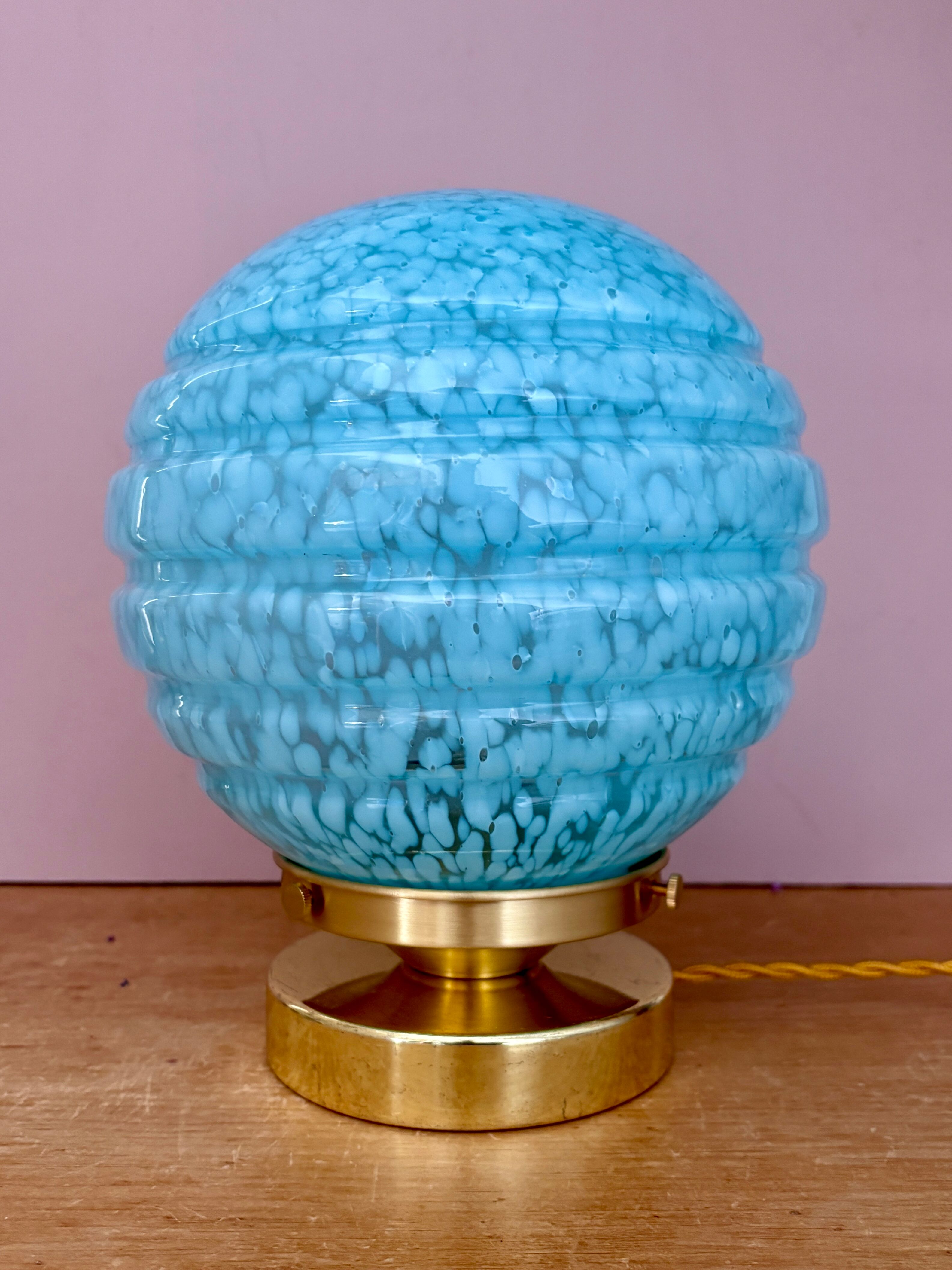 Vintage blue glass globe table lamp from Clichy