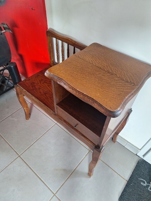 Vintage telephone bench in solid oak