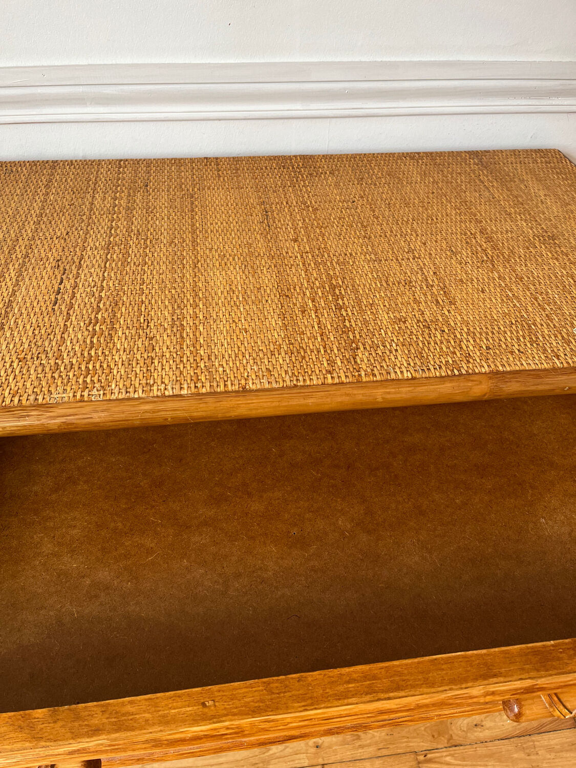 Vintage woven rattan chest of drawers