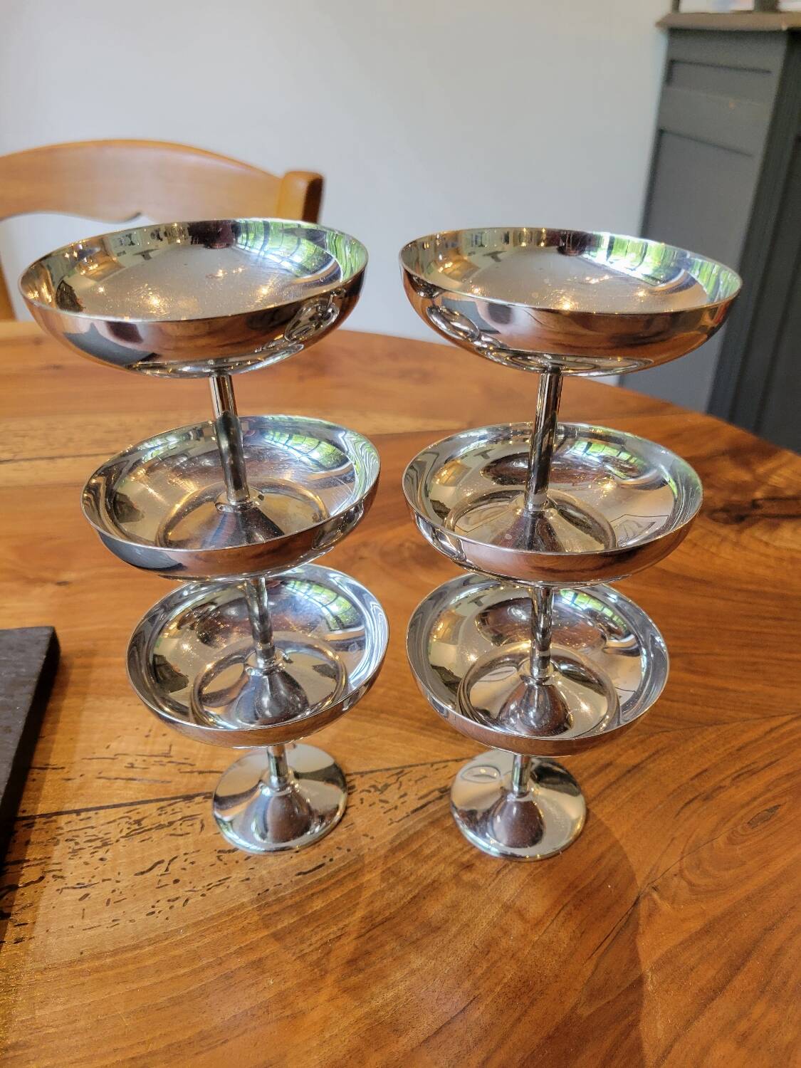6 stainless steel ice cream cups 1970