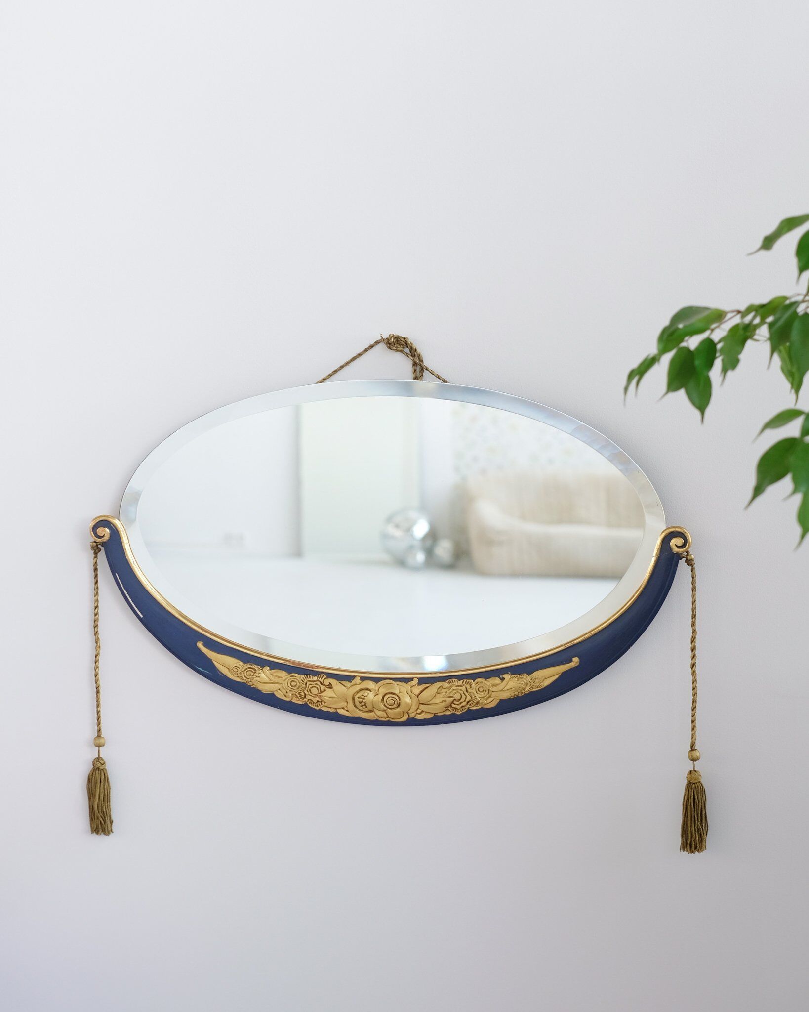 Art deco carved wooden mirror