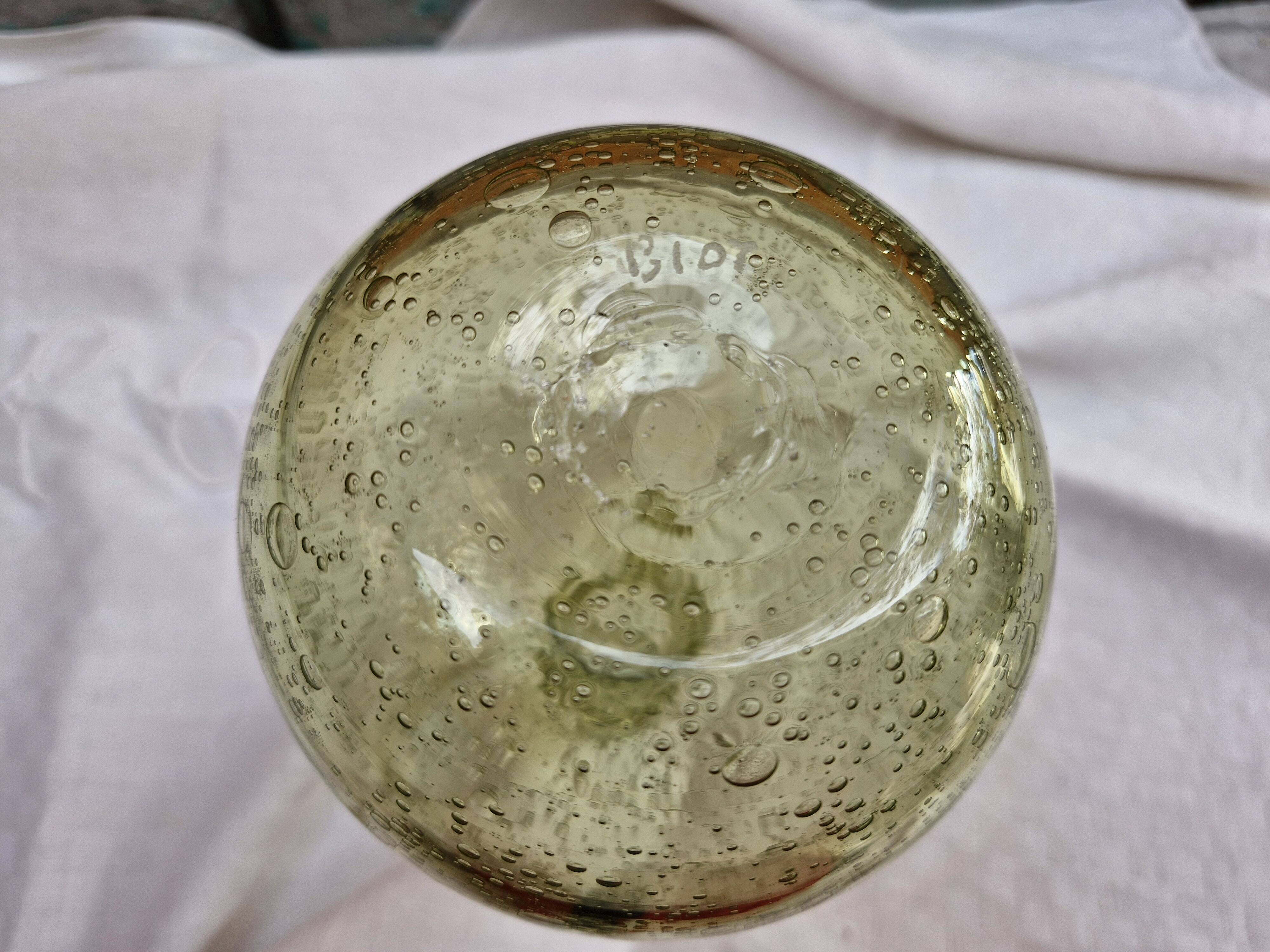 Vintage carafe signed Biot, blown glass, bubbled.