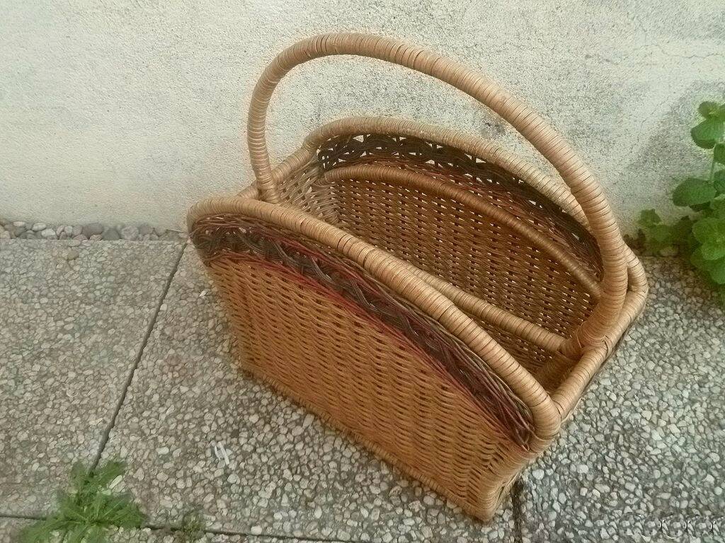 rattan magazine rack, vintage