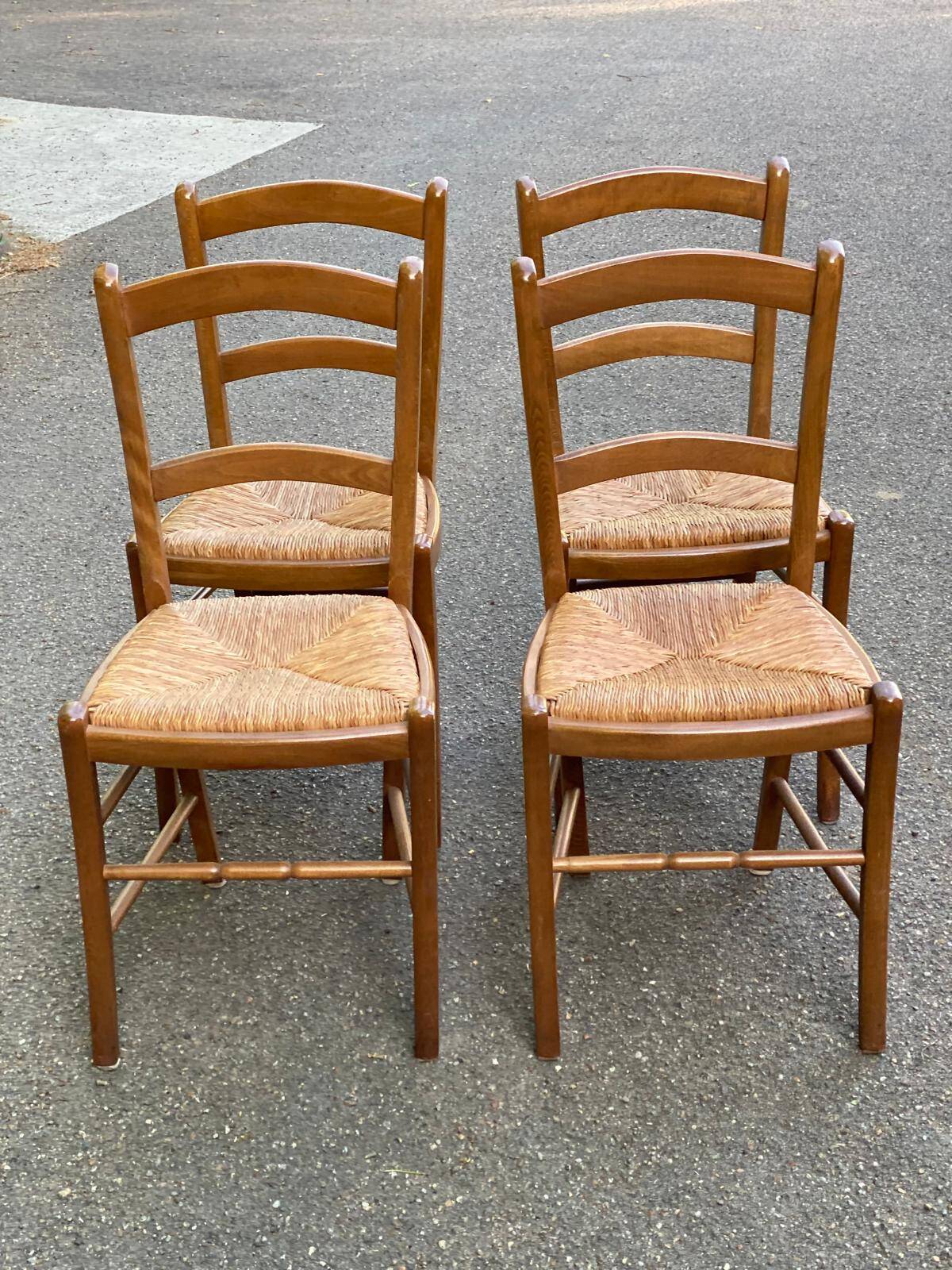 4 chaises bois massif blond chêne moyen satin et paille