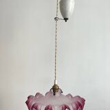 Opaline glass pendant light, frilly, rises and falls