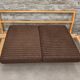 1960s light wood and brown ribbed fabric convertible daybed canapé