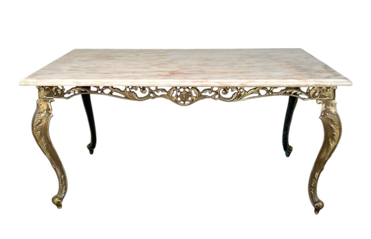 Louis XV style coffee table in marble and copper