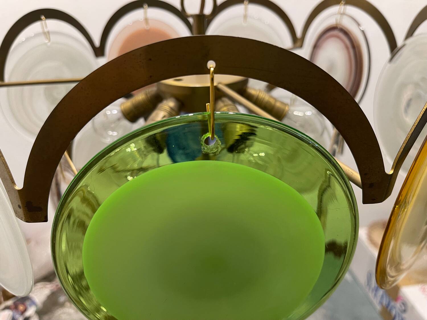 Lustre à disque en verre de Murano de l'ère spatiale, années 1970