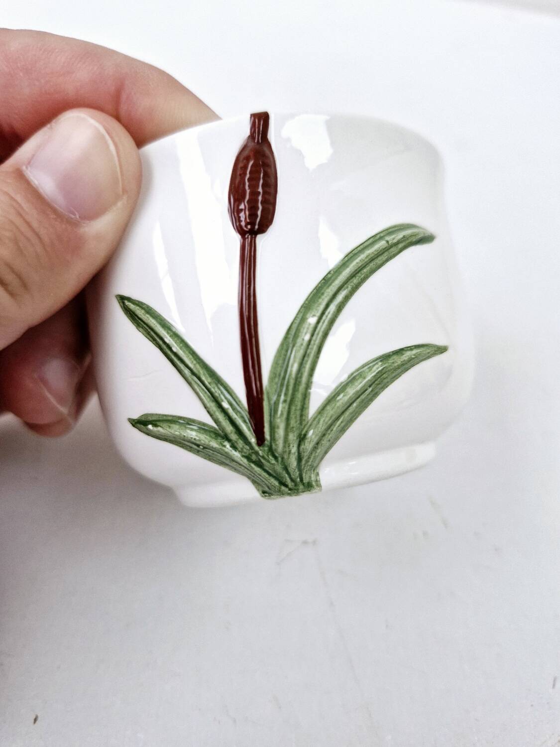 Vintage ceramic tea set barbotine duck reeds hand painted