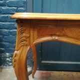 Louis XV style flat desk in walnut and leather