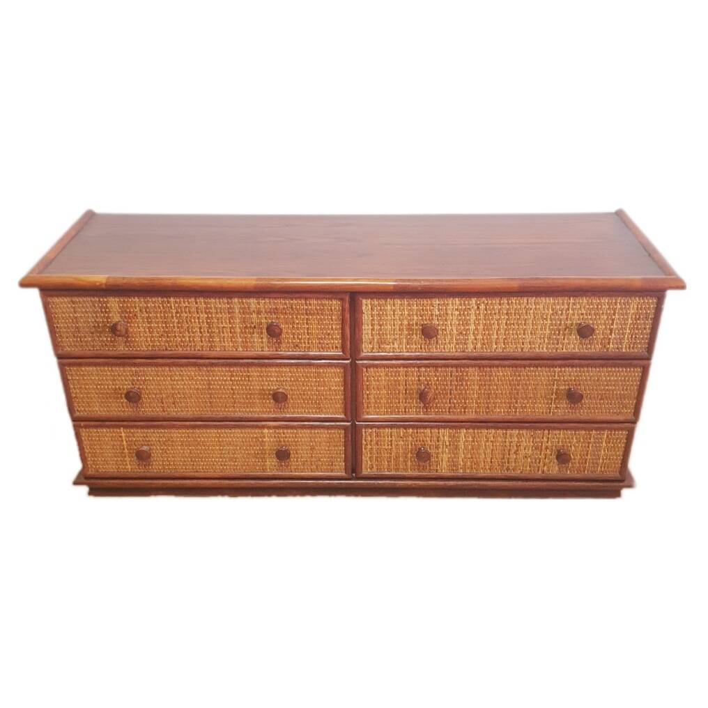 70's rattan/bamboo chest of drawers/6 drawers