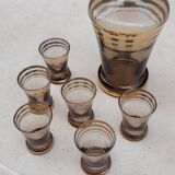 Service à liqueur ancien verre brun liseré doré