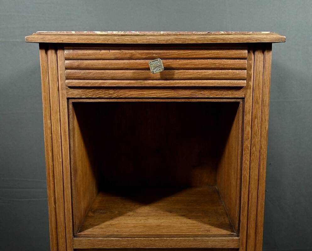 Living Room or Nightstand Table in Oak and Marble, Art Deco – 1930