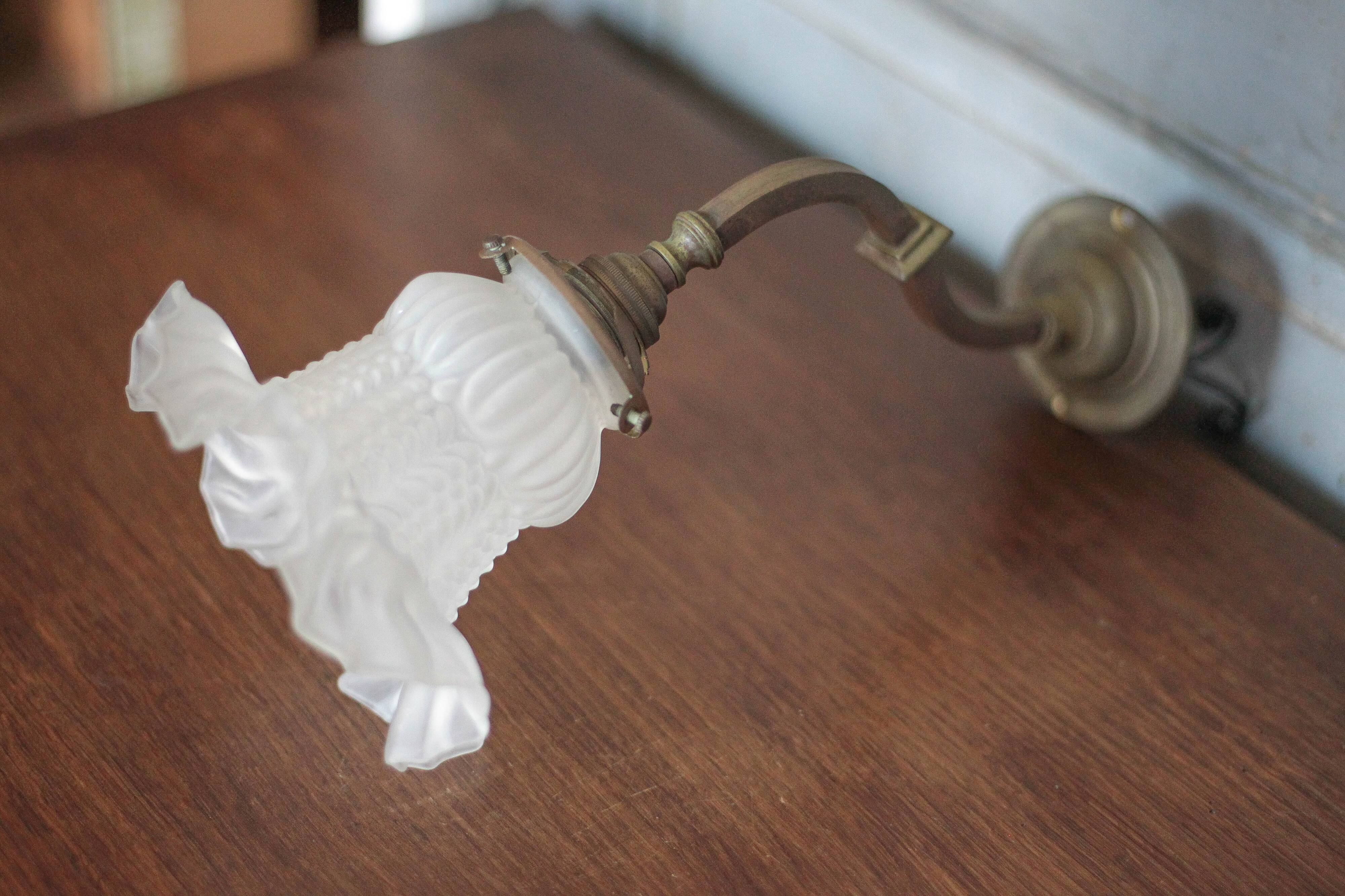 Vintage wall light, bronze swan neck and tulip globe wall light