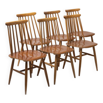 Set of 6 Fanett 65t dining chairs by Ilmarii Tapiovaara, Sweden, 1960s