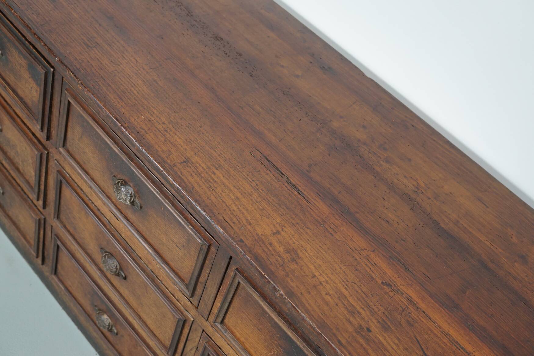 Apothicaire / Classeur Antique en Chêne et Bois Fruitiers, France, Début du 20ème Siècle