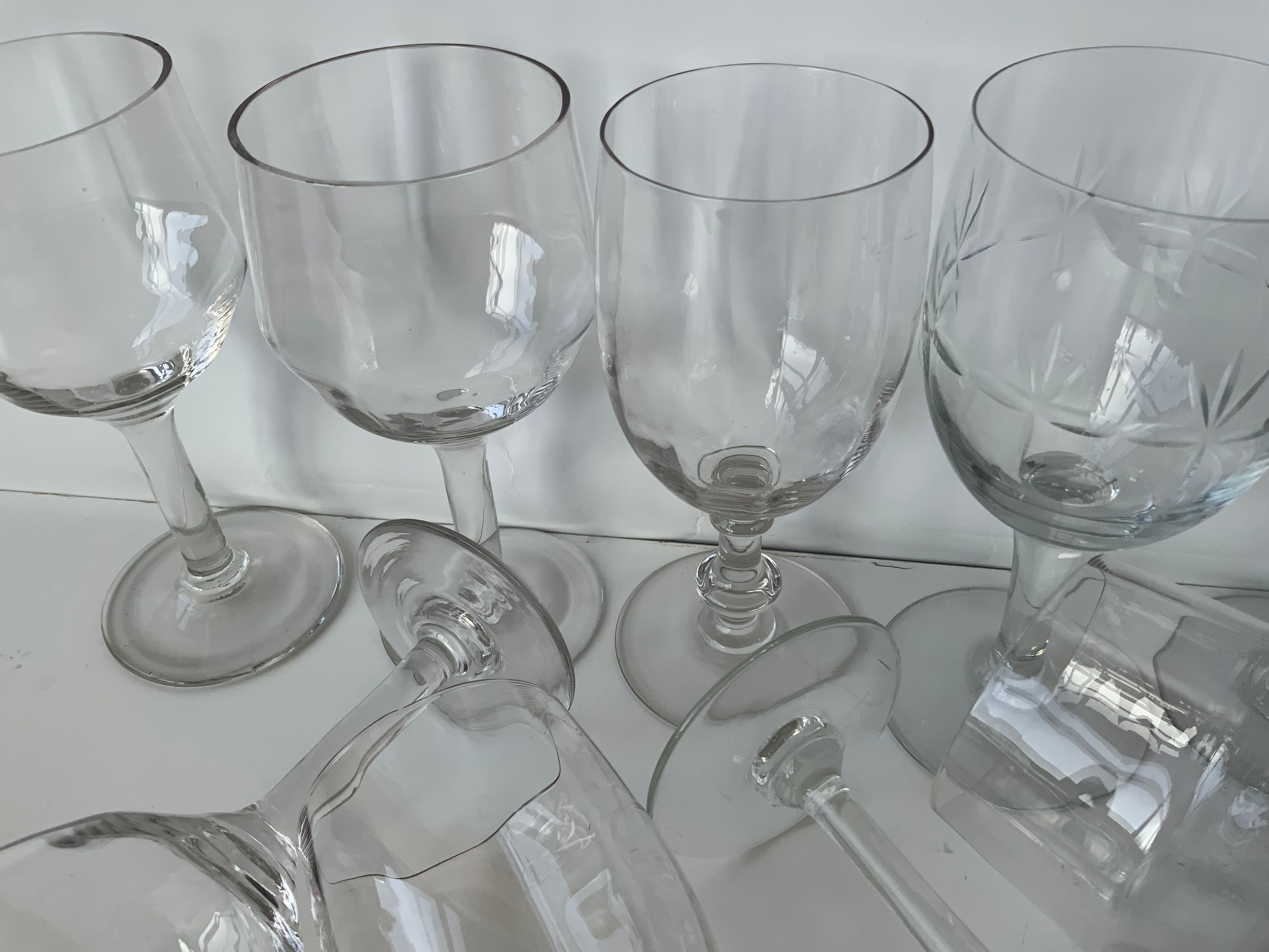 15 antique glasses mismatched