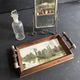 Antique miniature plateau, oil painting, turned wood and brass.