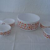 Saladier - t 6 cups scania orange flowers vintage arcopal