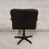 Vintage 70s swivel office chair in skai and black metal