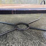 Large coffee table, wood and wrought iron, industrial spirit, vintage, 80s