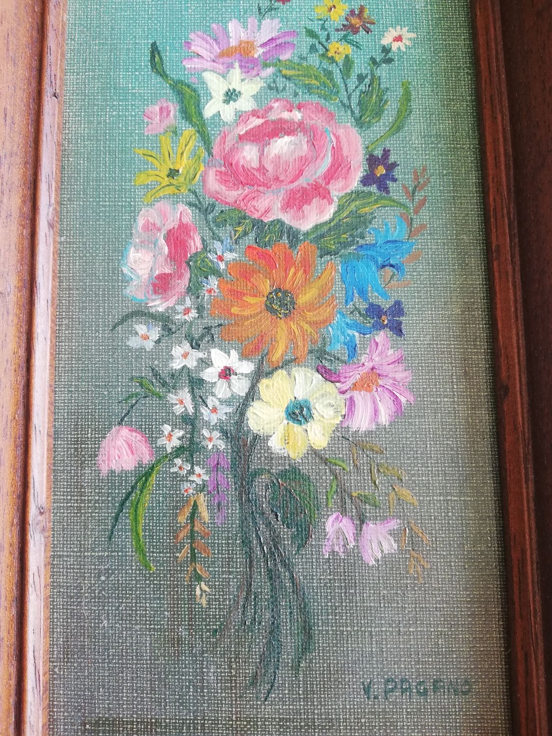 Painting oil painting bouquet wood frame signed pagano