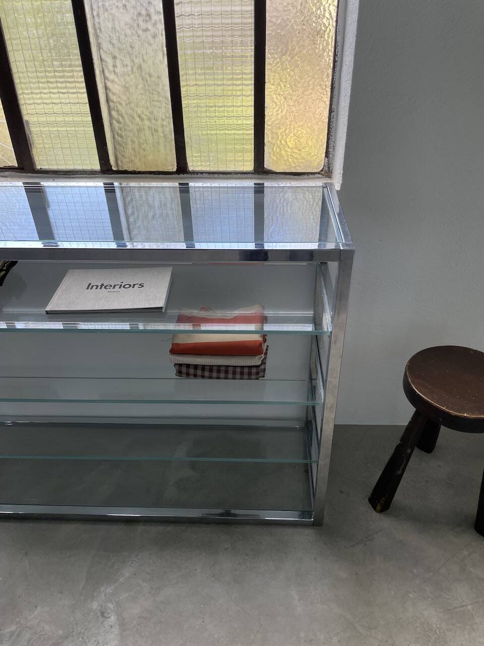 Pair of chrome and glass shelves from the 70s