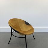 Italian Tan Suede and Black Leather Saucer Chair