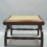 English colonial style ottoman, solid teak, with Viennese cane seat, mid-20th century.