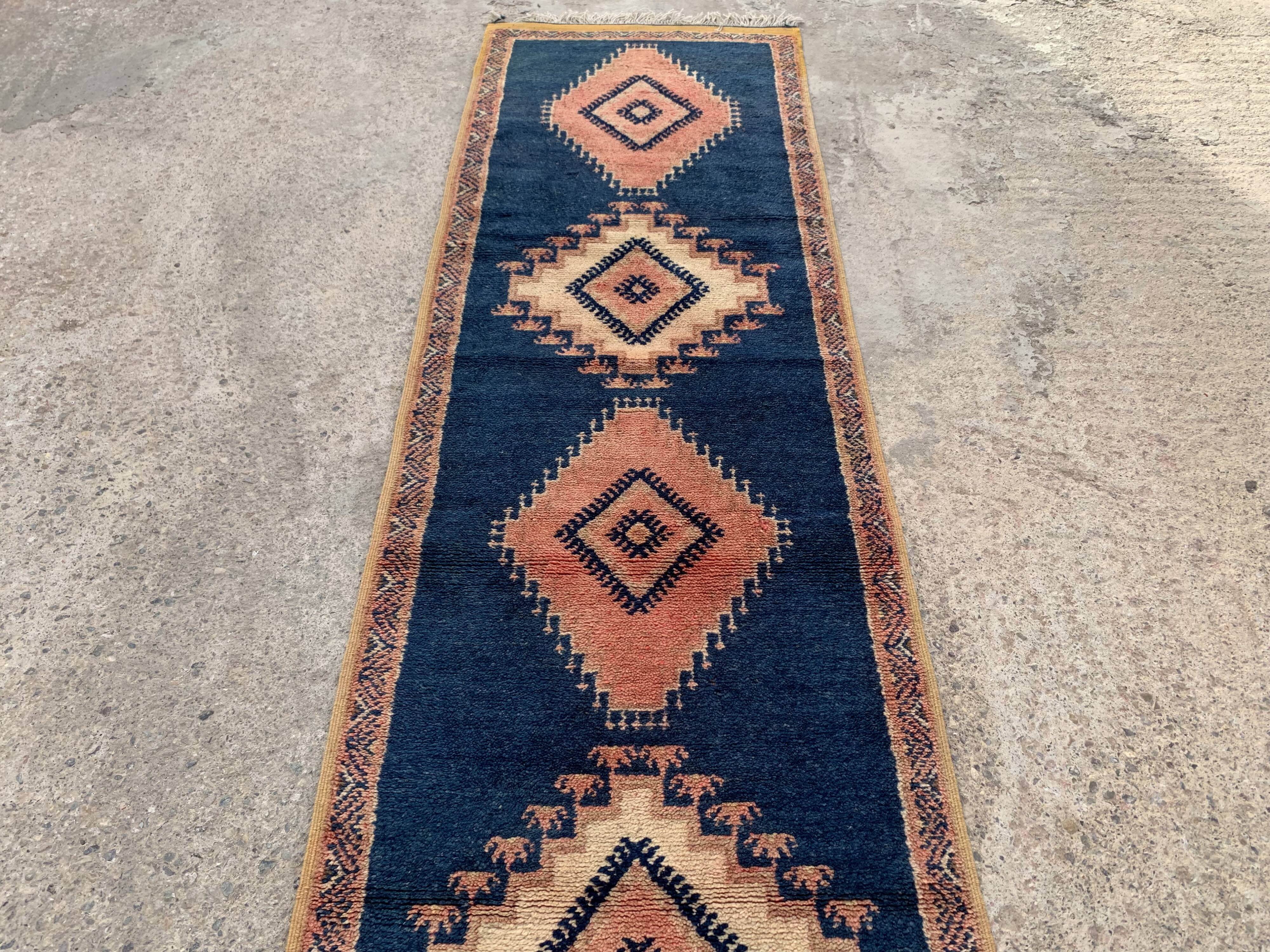Taznakht blue moroccan wool runner rug