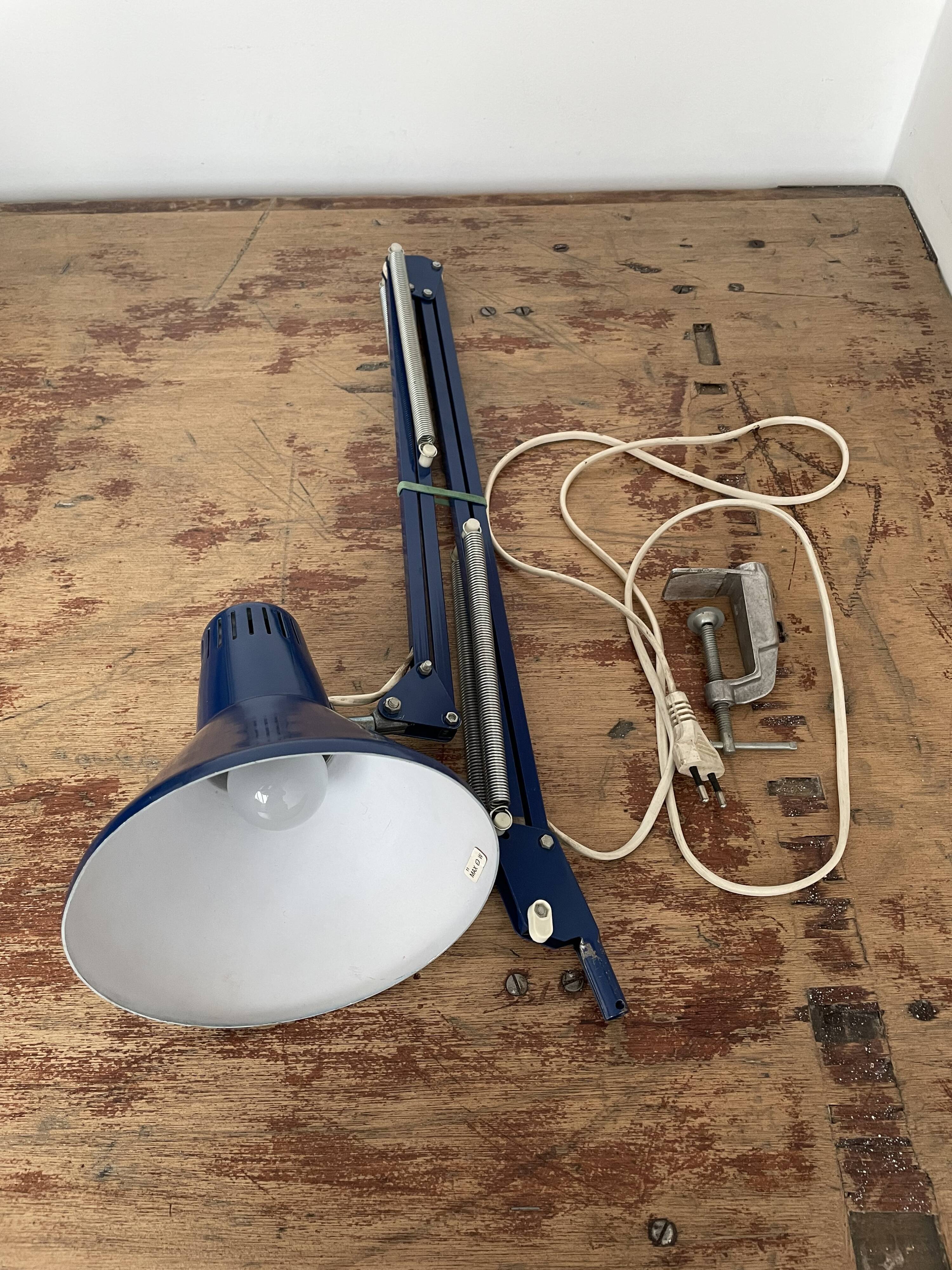 Vintage, architect lamp, articulated lamp, Twist brand, Model T1, 1970s, blue, décor