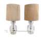 Set of 2 Glass & chrome table lamps with alcantara lampshades, 1960s