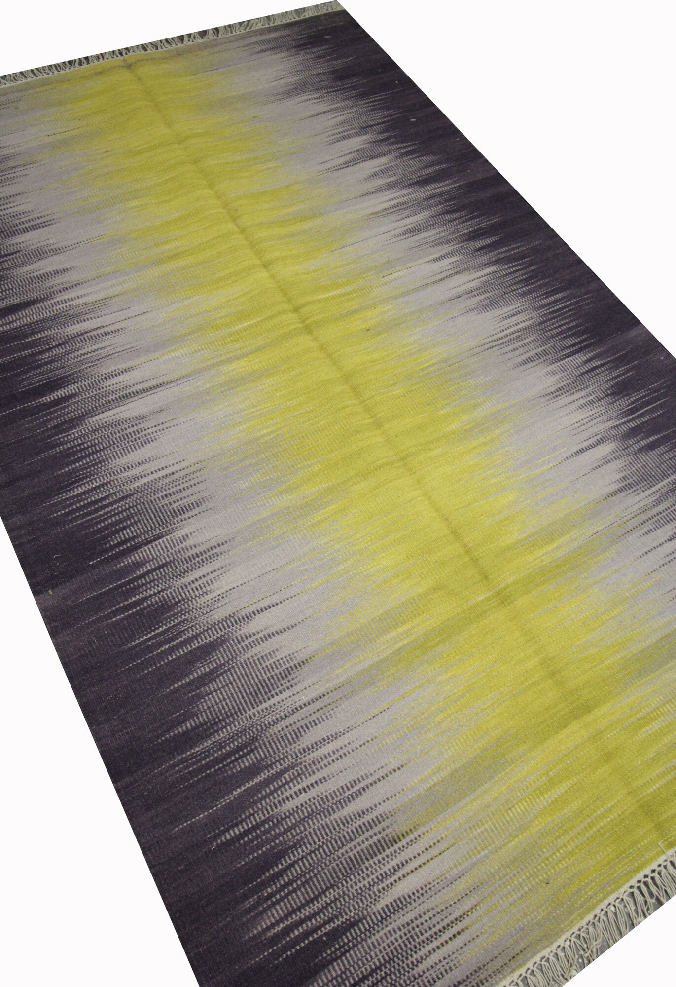 Modern Green Black Wool Kilim Area Rug Handwoven Abstract Rug- 122x183cm