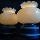 Pair of duck blue and white opaline lamps