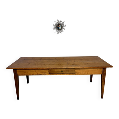 Grande table de ferme en bois avec tiroir en sapin fin 19 eme