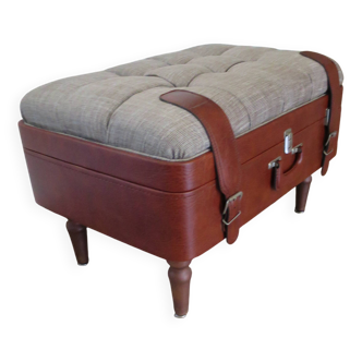 Unique-small vintage bench-ottoman-stool-colonial style - suitcase