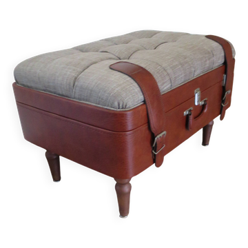 Unique-petit banc vintage-ottoman-tabouret-style colonial - valise