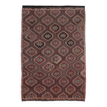 Tapis Kilim antique fait main rouge et bordeaux, 218 x 320 cm