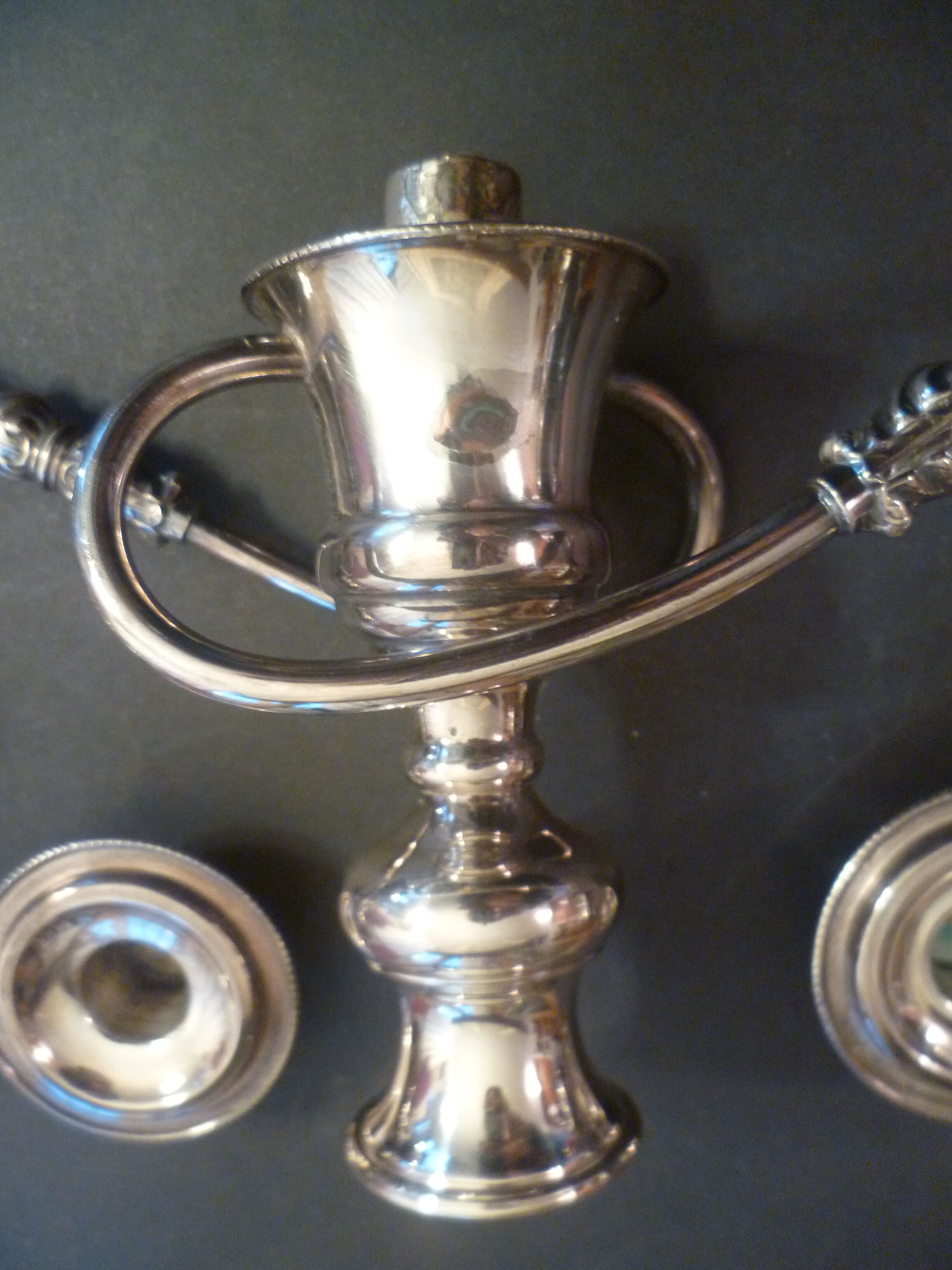 Large pair of candlesticks / candlesticks 3 lights in silver met.t.